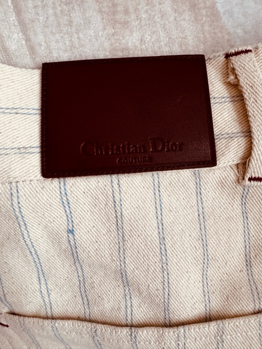 Dior Cream Pants with Blue Pinstripes and Branded Button - Picture 10 of 14